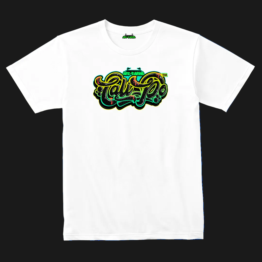 Cali-Po White T-Shirt - Carbon Blue Green